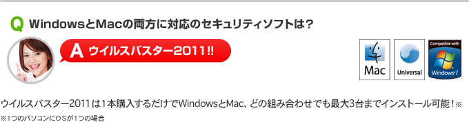 Q.WindowsとＭacの両方に対応のセキュリティソフトは？ A.ウイルスバスター2011!!